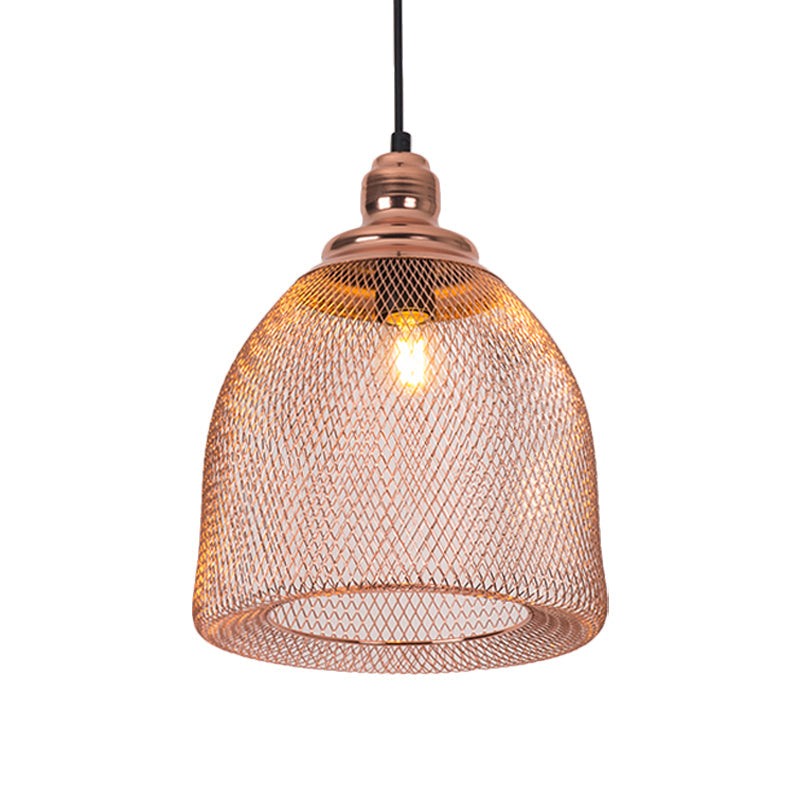 Industrial Rose Gold Pendant Lamp For Dining Room - Globe/Dome Cage Design With Down Lighting