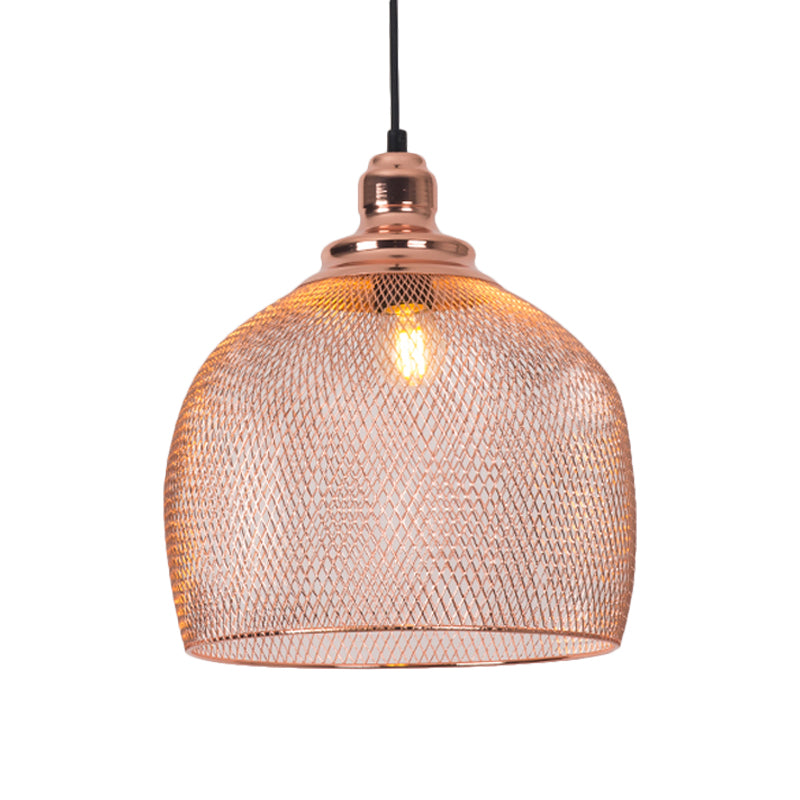 Industrial Rose Gold Pendant Lamp For Dining Room - Globe/Dome Cage Design With Down Lighting