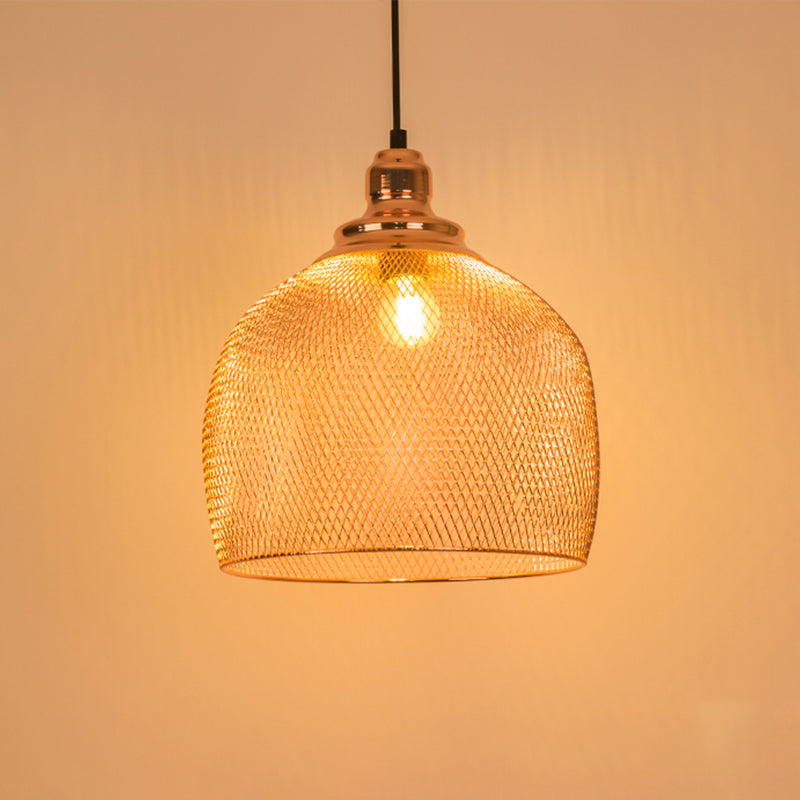 Industrial Rose Gold Pendant Lamp For Dining Room - Globe/Dome Cage Design With Down Lighting