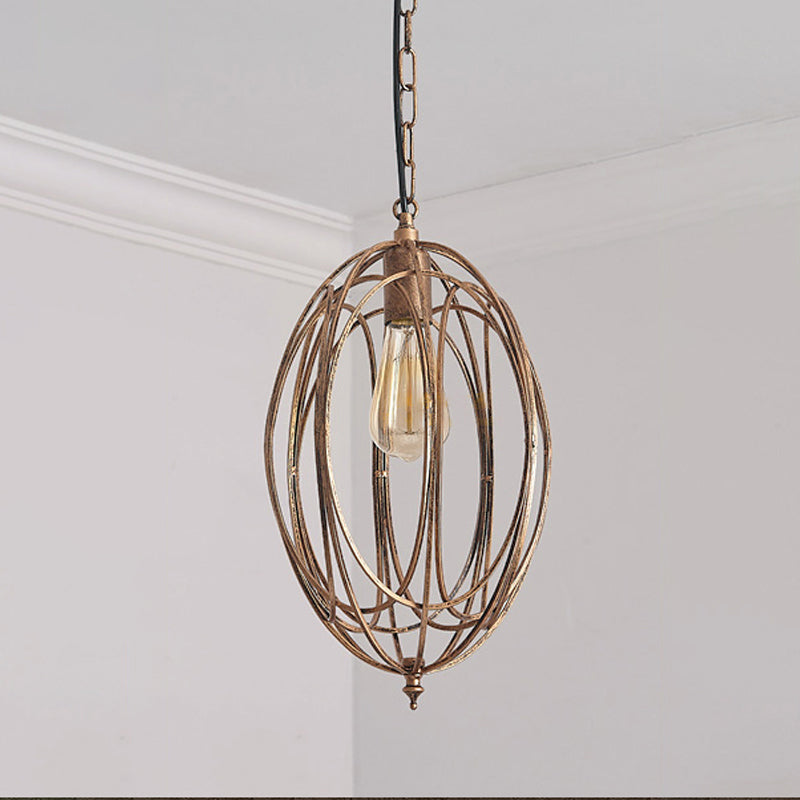 Metallic Drop Pendant Lamp Kit - Factory Gold Finish Oval Cage Design For Dining Room Hanging