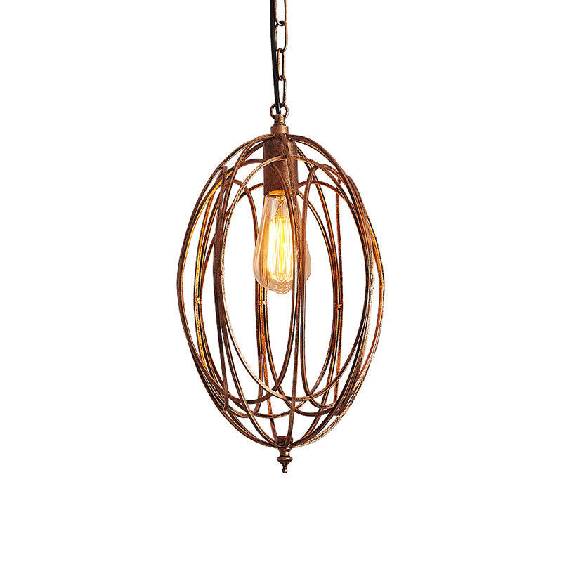 Metallic Drop Pendant Lamp Kit - Factory Gold Finish Oval Cage Design For Dining Room Hanging