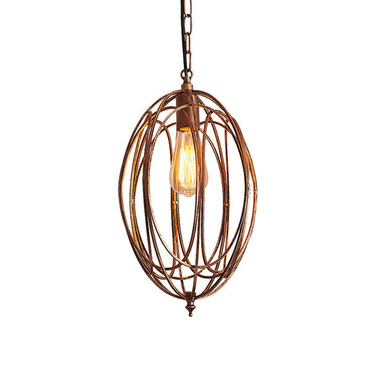 Metallic Drop Pendant Lamp Kit - Factory Gold Finish Oval Cage Design For Dining Room Hanging