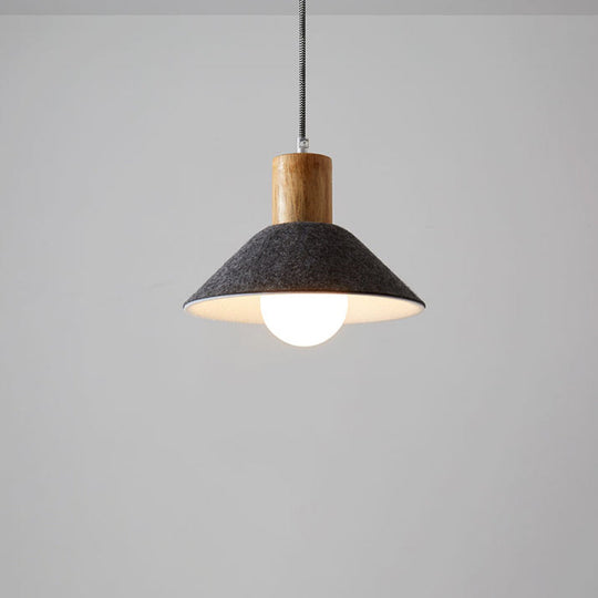 Black/Grey Felt Hanging Pendant Light With Wooden Cap - Perfect For Dining Rooms