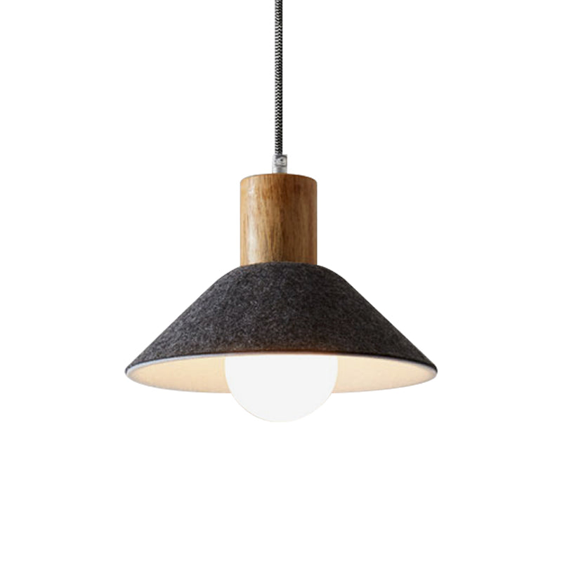Black/Grey Felt Hanging Pendant Light With Wooden Cap - Perfect For Dining Rooms