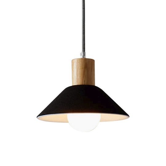 Black/Grey Felt Hanging Pendant Light With Wooden Cap - Perfect For Dining Rooms