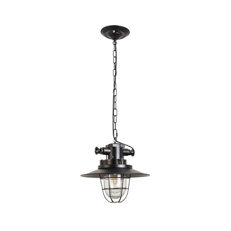 Industrial Black Wire Cage Pendant Light With Clear Glass Shade