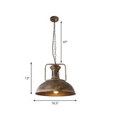 12.5 / 16.5 Factory Style Metal Bowl Ceiling Lamp - 1 Bulb Restaurant Pendant Light In Rust/Bronze