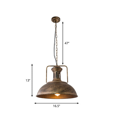 12.5 / 16.5 Factory Style Metal Bowl Ceiling Lamp - 1 Bulb Restaurant Pendant Light In Rust/Bronze