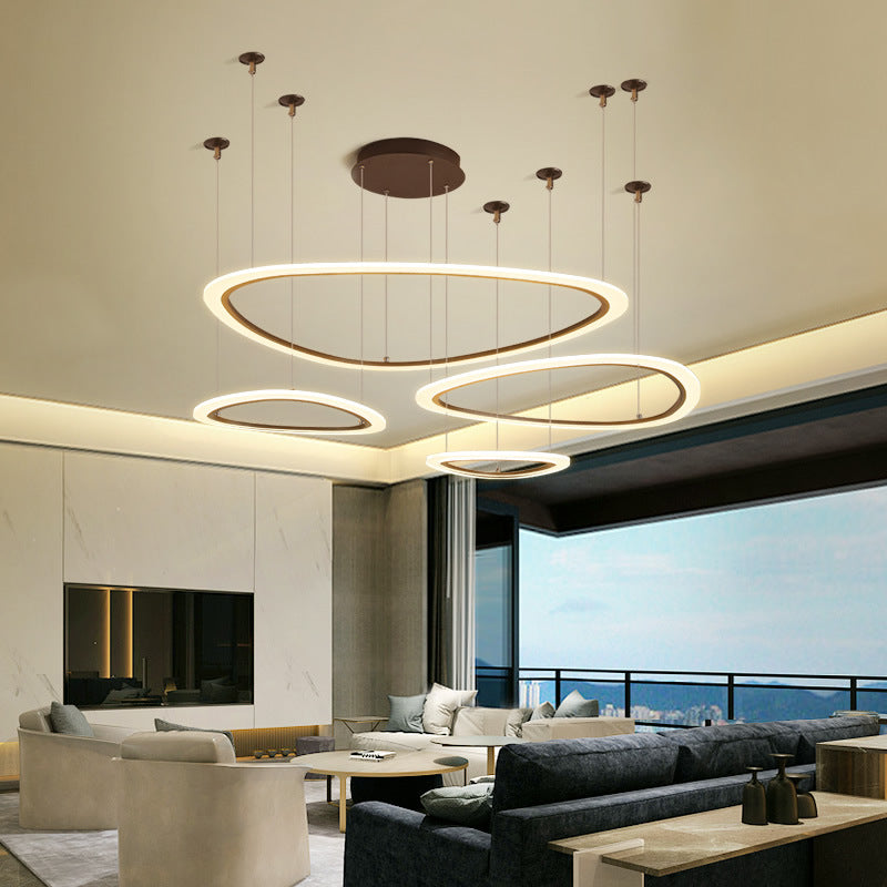 Sleek Acrylic Tiered Ceiling Chandelier With 3/4 Brown Pendant Heads In A Choice Of White Warm Or
