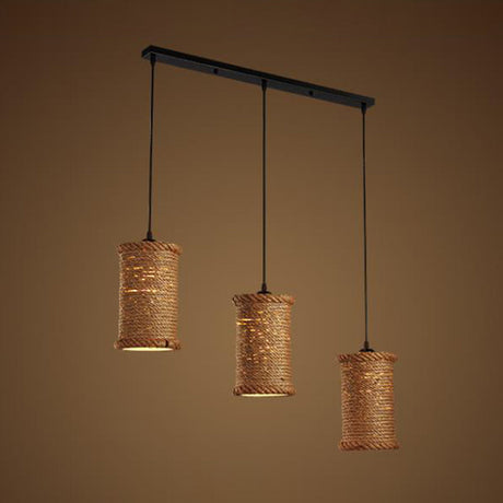Rustic 3-Head Pendant Light With Rope Detail For Dining Room Ceiling
