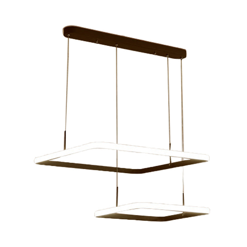 Contemporary Chandelier Lamp - Modern Brown Rectangle Suspension Light With Acrylic Shade In