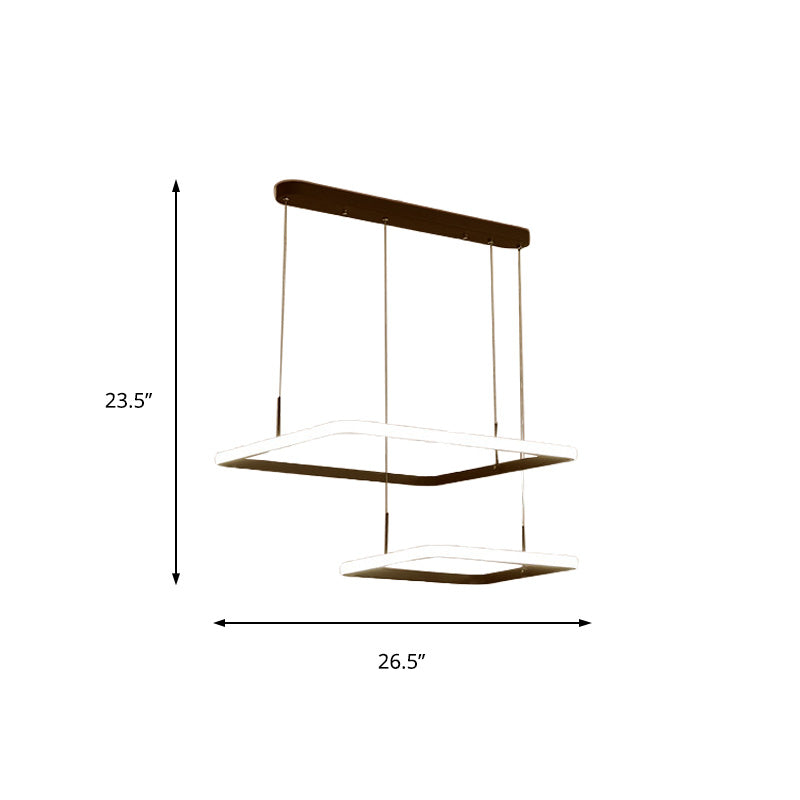 Contemporary 2/3/5-Head Chandelier Lamp - Brown Rectangle Suspension Light With Acrylic Shade In