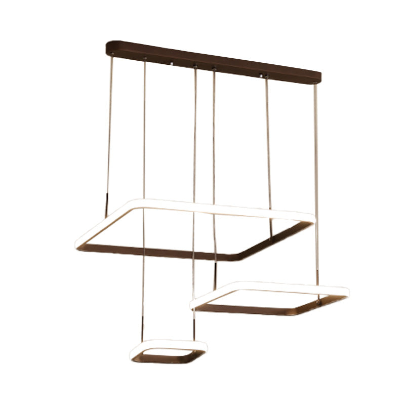 Contemporary Chandelier Lamp - Modern Brown Rectangle Suspension Light With Acrylic Shade In