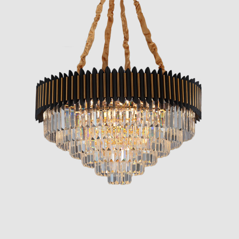 Modern 6/12-Bulb Hanging Chandelier: Black & Gold Pendant Light With Crystal Block Shade