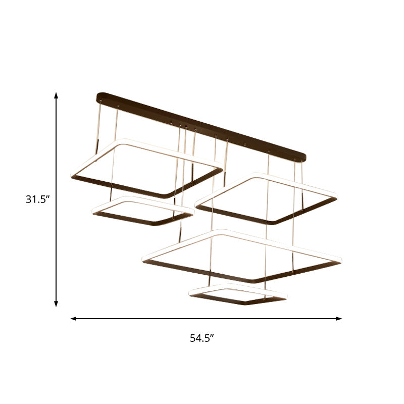 Contemporary 2/3/5-Head Chandelier Lamp - Brown Rectangle Suspension Light With Acrylic Shade In