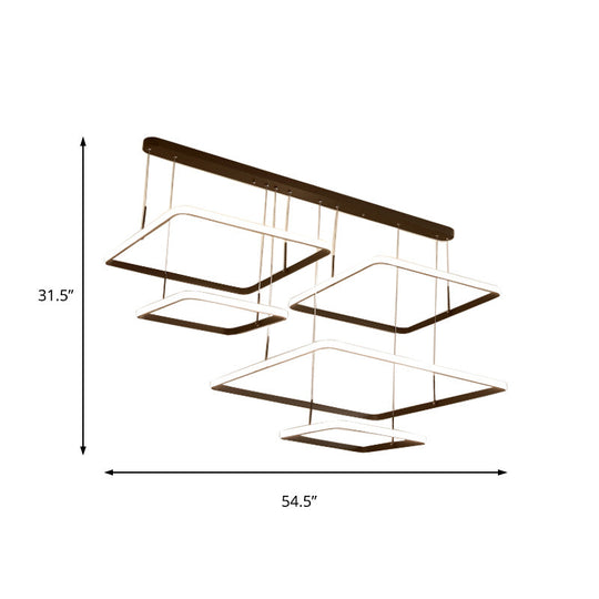 Contemporary 2/3/5-Head Chandelier Lamp - Brown Rectangle Suspension Light With Acrylic Shade In