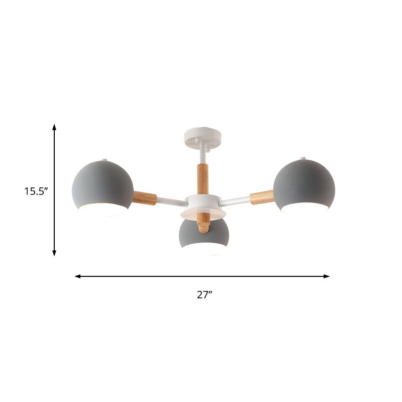 Modern Metal Ball Pendant Chandelier - Grey/White 3/6/8 Heads Living Room Ceiling Light
