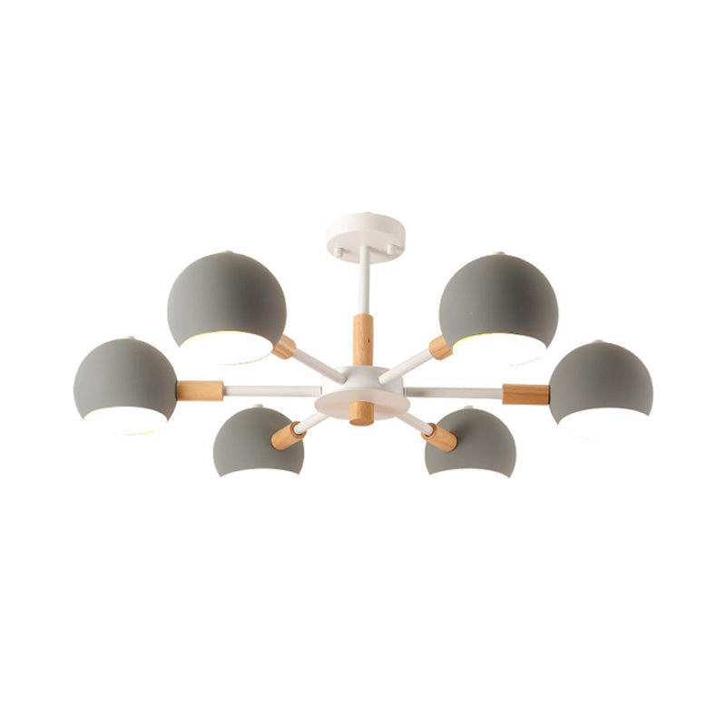 Modern Metal Ball Pendant Chandelier - Grey/White 3/6/8 Heads Living Room Ceiling Light