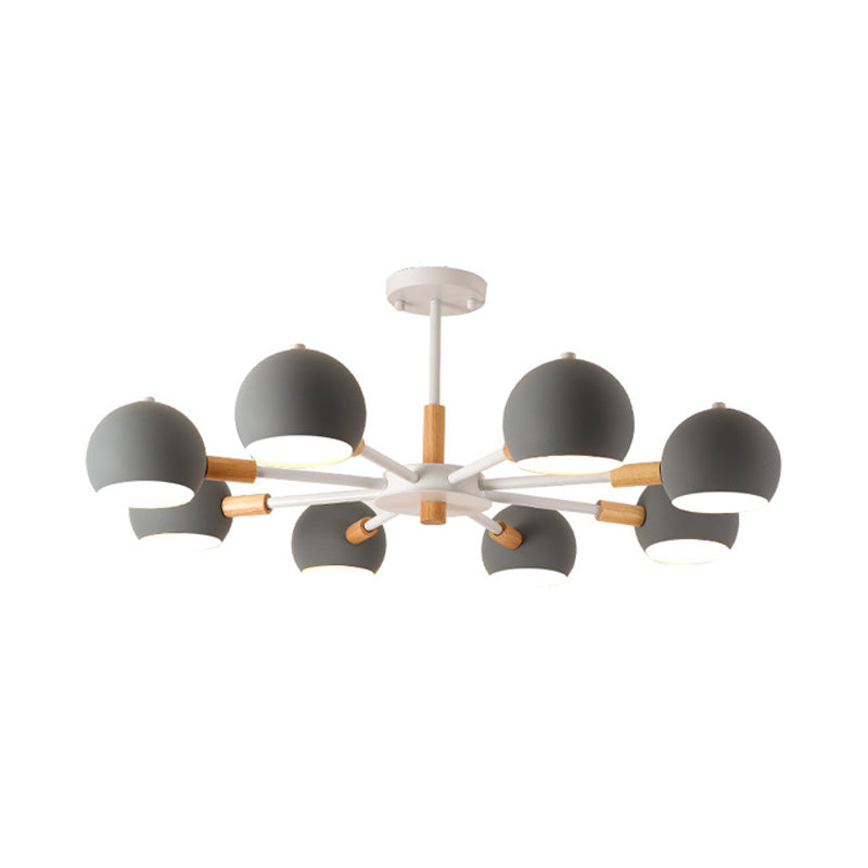 Modern Metal Ball Pendant Chandelier - Grey/White 3/6/8 Heads Living Room Ceiling Light