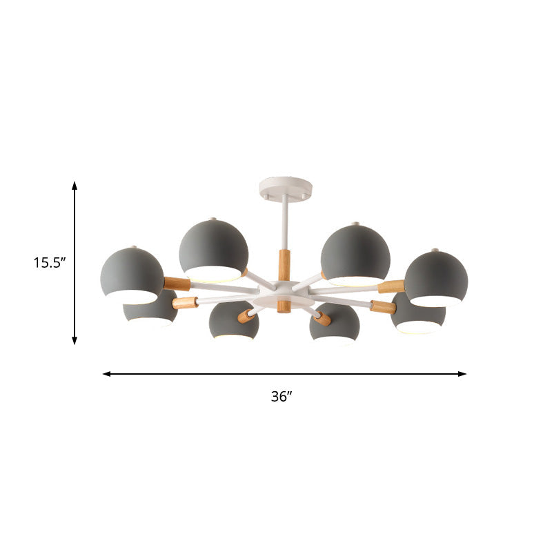 Modern Metal Ball Pendant Chandelier - Grey/White 3/6/8 Heads Living Room Ceiling Light