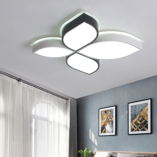 Minimalist Acrylic Shaded Led Flush Mount Ceiling Light – 18’/23.5’ Wide Black And White Leaf Design