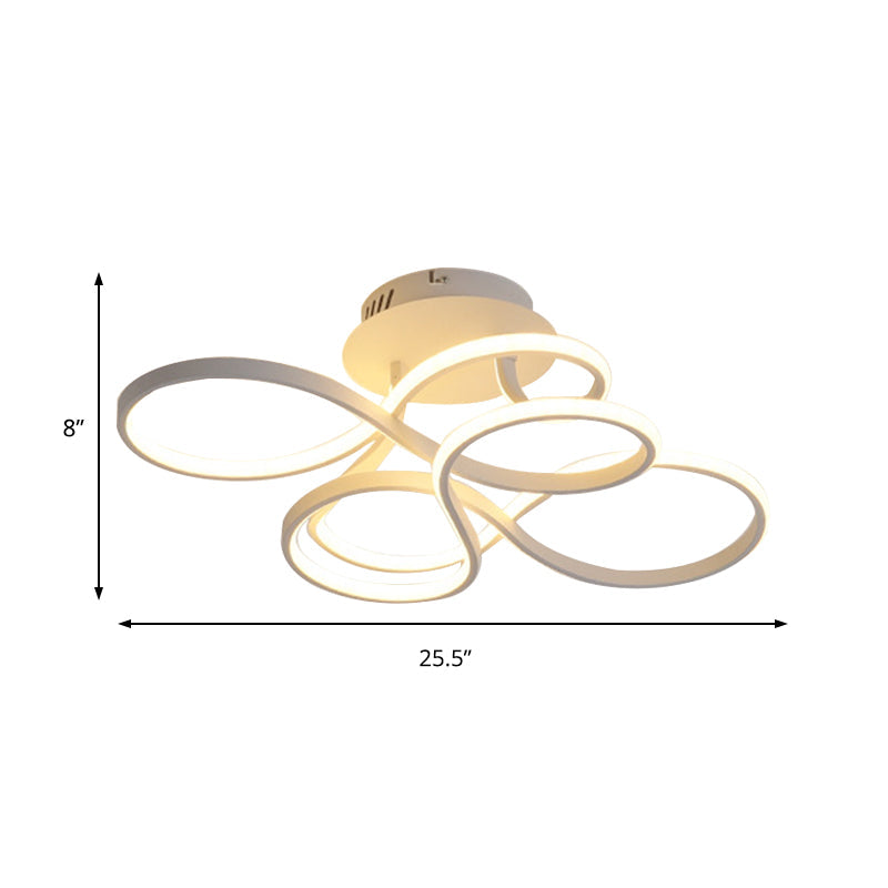 Contemporary Acrylic Twisted Semi Flush Mount Led Ceiling Light In Black/Gold/White - White