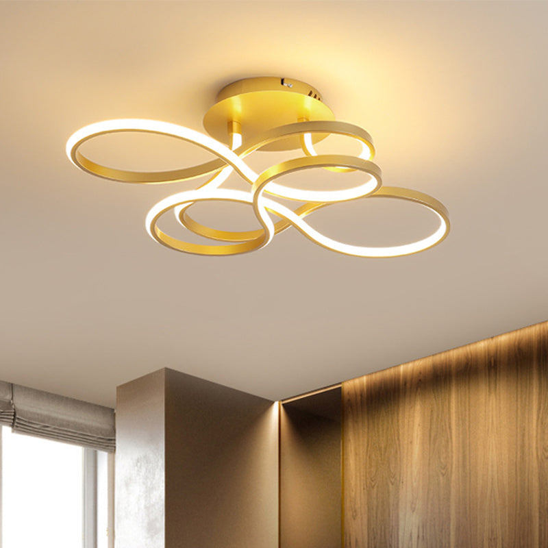 Contemporary Acrylic Twisted Semi Flush Mount Led Ceiling Light In Black/Gold/White - White Gold