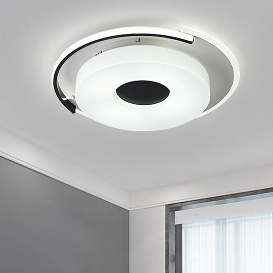 Simple Round/Square Flush Ceiling Light: 16/19.5 Wide Acrylic Shaded Black And White Fixture - Light
