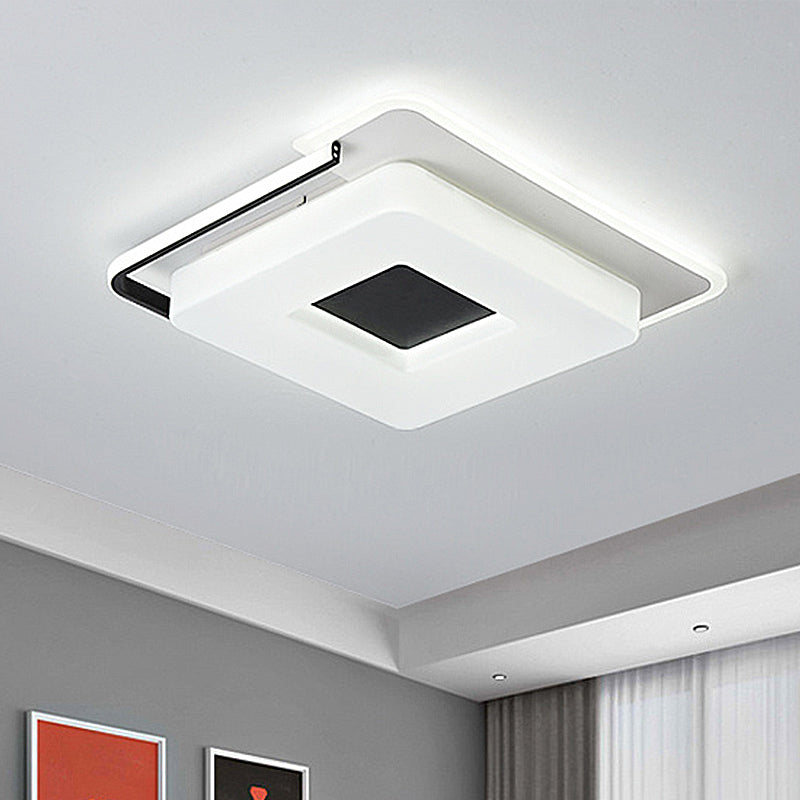Simple Round/Square Flush Ceiling Light: 16/19.5 Wide Acrylic Shaded Black And White Fixture - Light