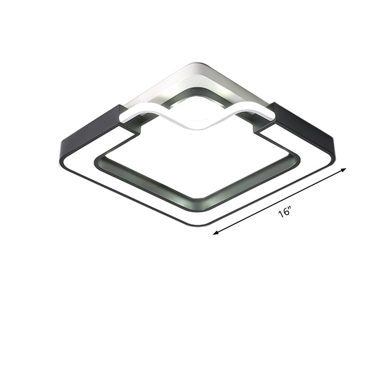 16’/19.5’ Contemporary Metal Led Flush Mount Lamp – Black/White Square/Round Ceiling Fixture