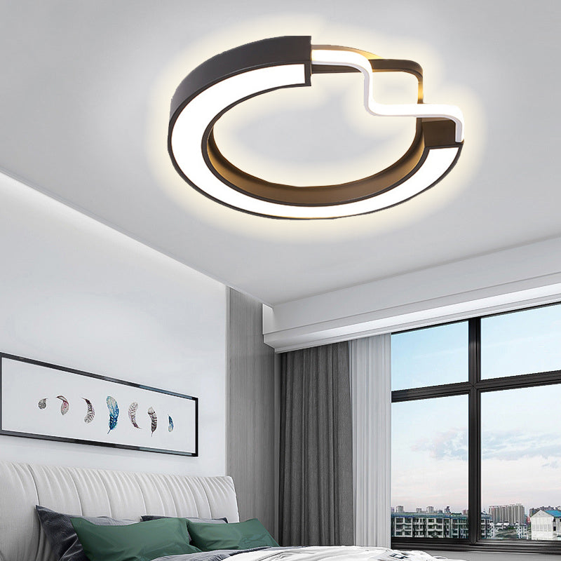16/19.5 Contemporary Metal Led Flush Mount Lamp Black/White Square/Round Ceiling Fixture For Bedroom