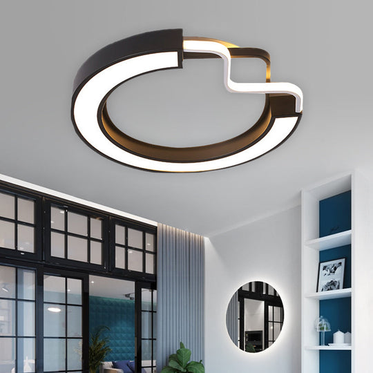16’/19.5’ Contemporary Metal Led Flush Mount Lamp – Black/White Square/Round Ceiling Fixture