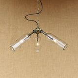 Industrial Glass Bottle Chandelier - 3-Light Hanging Ceiling Light With Pipe Design (Black/Clear)