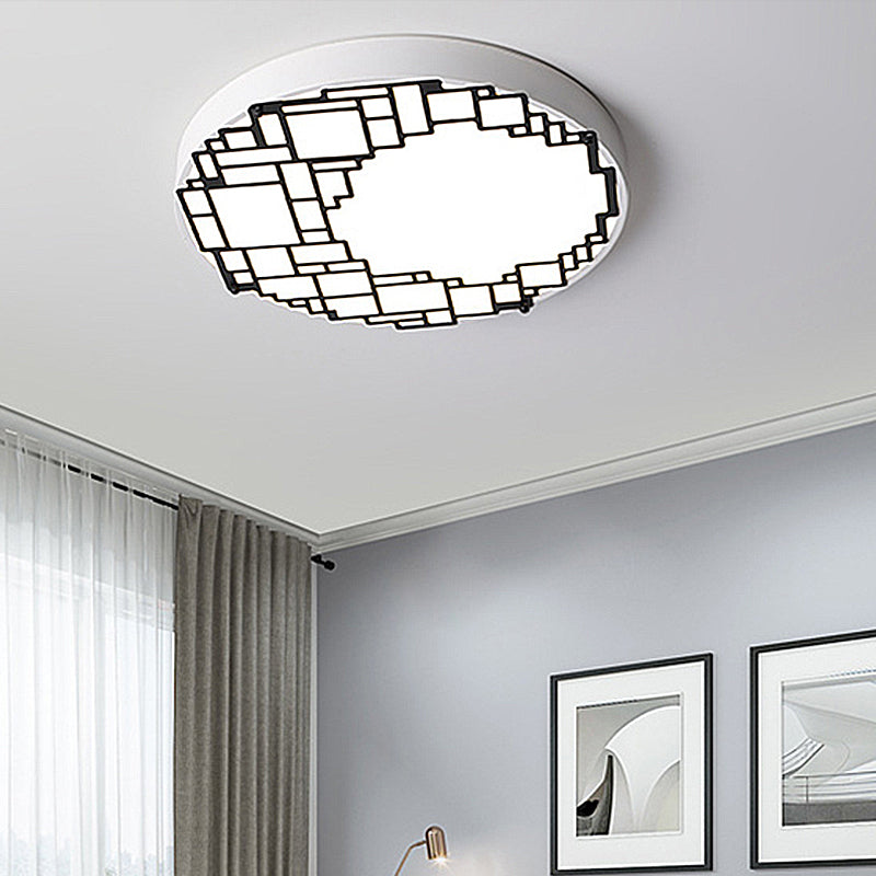 Led Round Flush Mount Ceiling Light 16/19.5 W Simple Metallic Bedroom Fixture | White Wall Pattern /