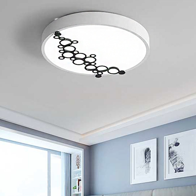 Simple Iron Led Flushmount Bedroom Light – 16’/19.5’ Round/Square Flush With Bubble Pattern White
