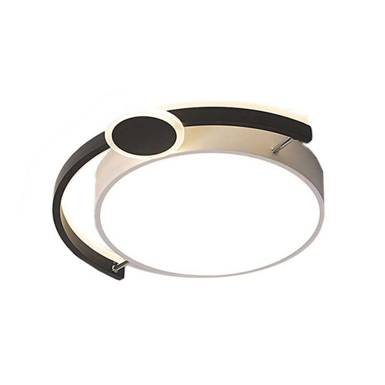 Sleek 16’/19.5’ Wide Led Flush Ceiling Light In Metallic Black/Gold For Bedroom White