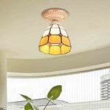Tiffany Style Handcrafted Art Glass Semi Flush Ceiling Light Fixture With Bell Shade Yellow