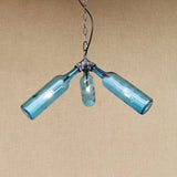Rustic Industrial 3-Head Bottle Pendant Lamp With Smoke Gray/Clear Glass For Bars Blue