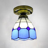 Classic Bell Shade Glass Semi Flush Ceiling Light - 1 Head Mount Blue / 6