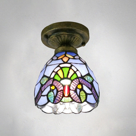 Stained Glass Vintage Dome Ceiling Light Fixture For Corridor - Semi Flush Includes 1 Bulb