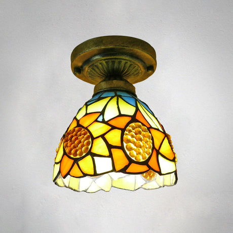 Stained Glass Vintage Dome Ceiling Light Fixture For Corridor - Semi Flush Includes 1 Bulb Yellow /