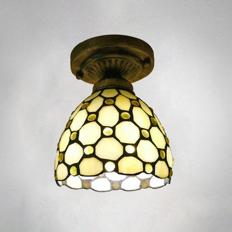 Stained Glass Vintage Dome Ceiling Light Fixture For Corridor - Semi Flush Includes 1 Bulb Yellow /
