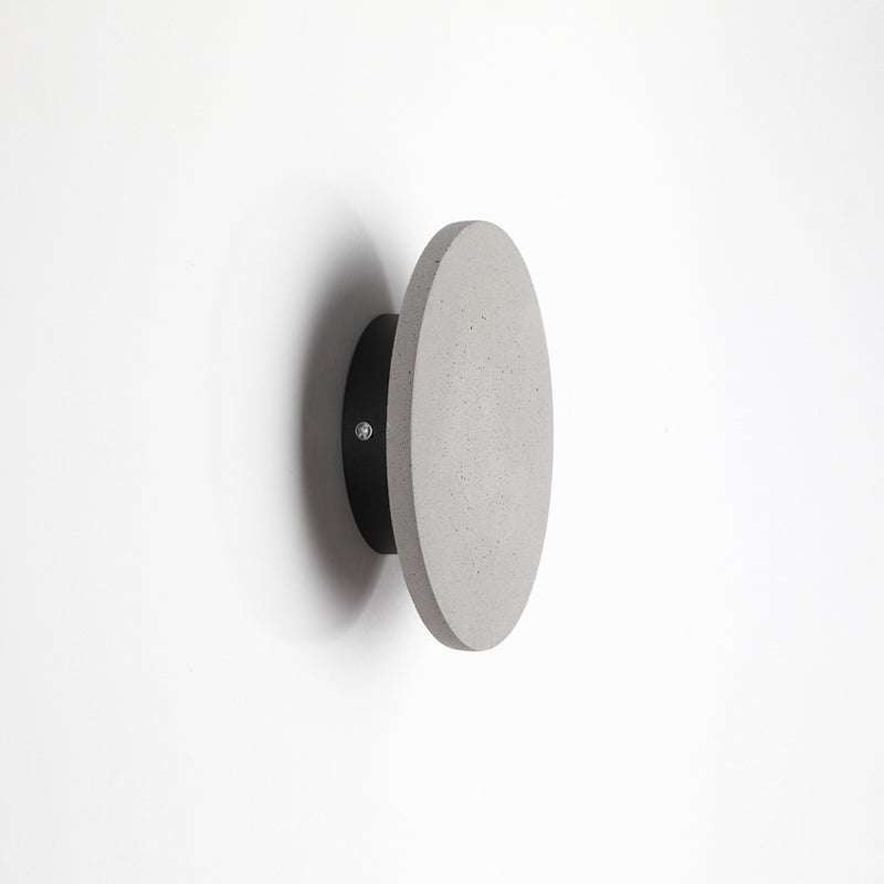 Minimalistic Cement Grey Led Wall Sconce Light For Bedside - Flat Round Mount