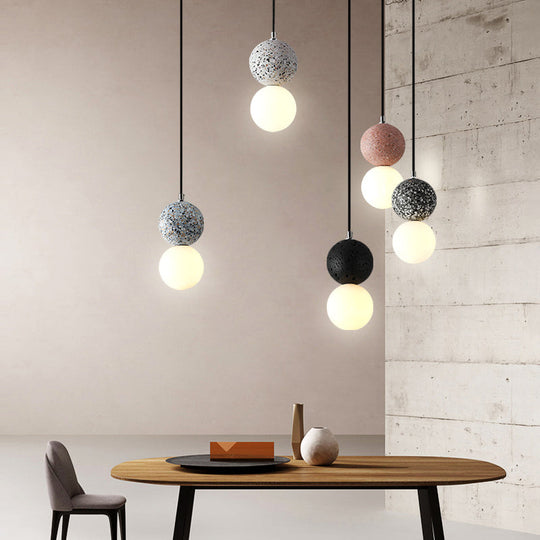 Minimalist Frosted Glass Pendant Light With Terrazzo Accent - Ideal For Dining Room