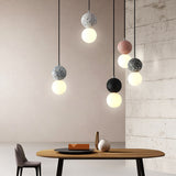 Minimalist Frosted Glass Pendant Light With Terrazzo Decor For Dining Room