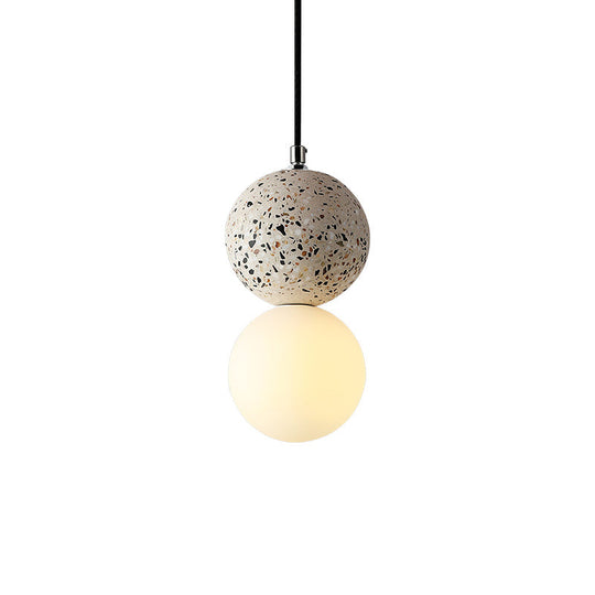 Minimalist Frosted Glass Pendant Light With Terrazzo Accent - Ideal For Dining Room