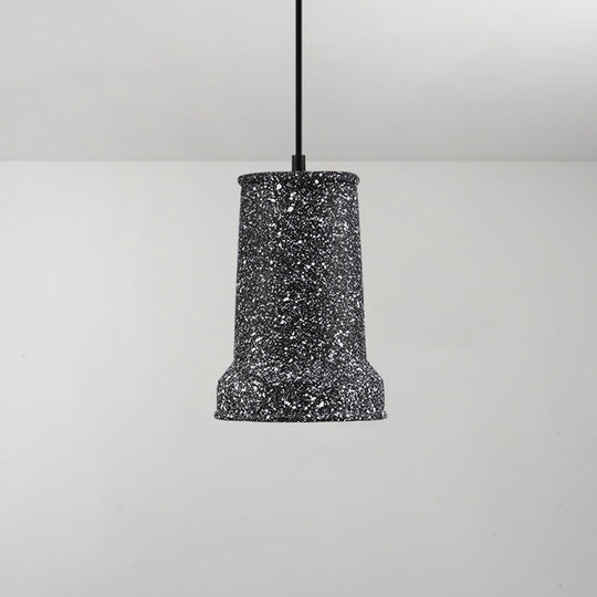 Modern Geometric Shade Ceiling Light - Single Hanging Lamp For Dining Room In Cement Finish Black /