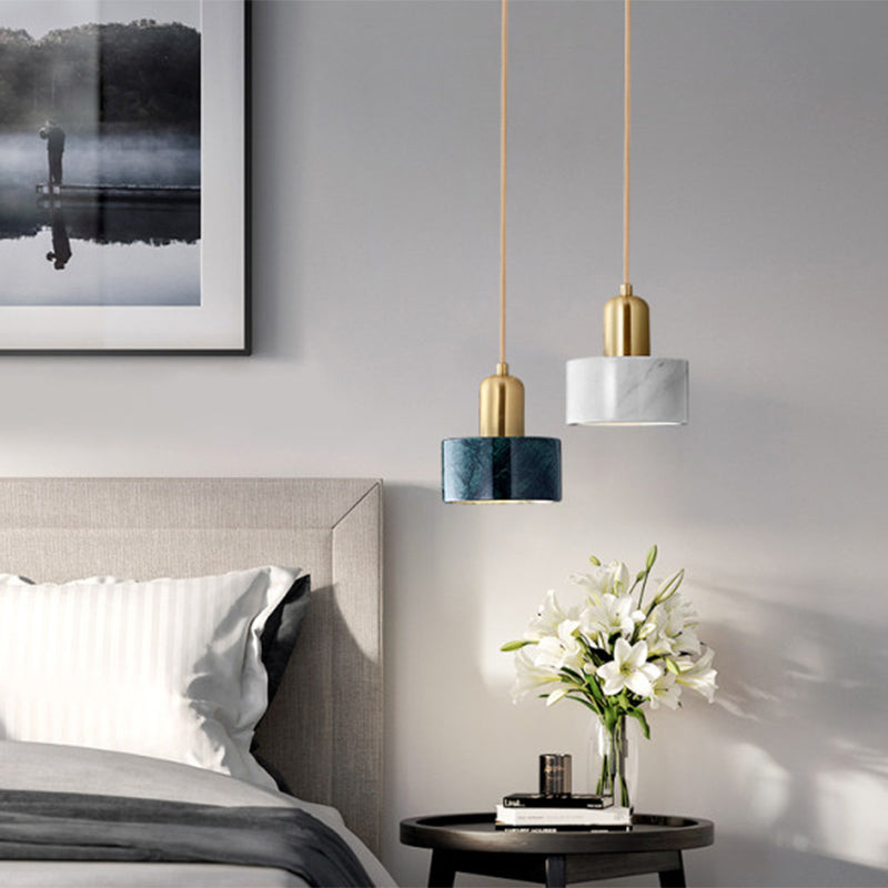 Marble Pendant Light - Round Shade Simple Suspension Fixture For Dining Room Lighting