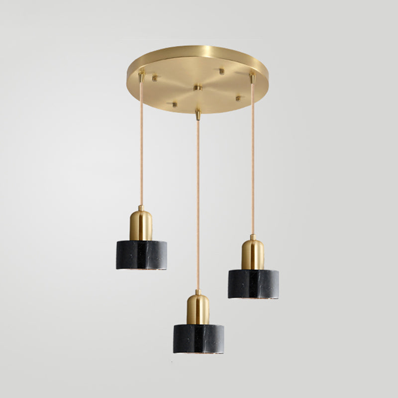 Sleek Round Shade Pendant Light With Marble Accent – Ideal For Elegant Dining Rooms 3 / Black