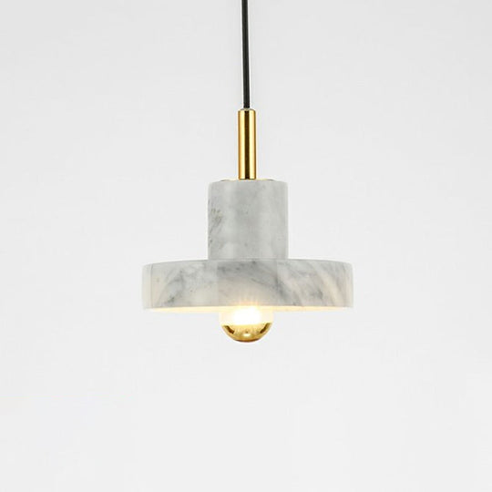 Minimalistic Marble Lid Ceiling Light - Elegant Single-Bulb Hanging Lamp For Dining Room